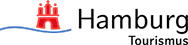 Logo der Hamburg Tourismus GmbH mit stilisiertem roten Tor und blauem Schriftzug
